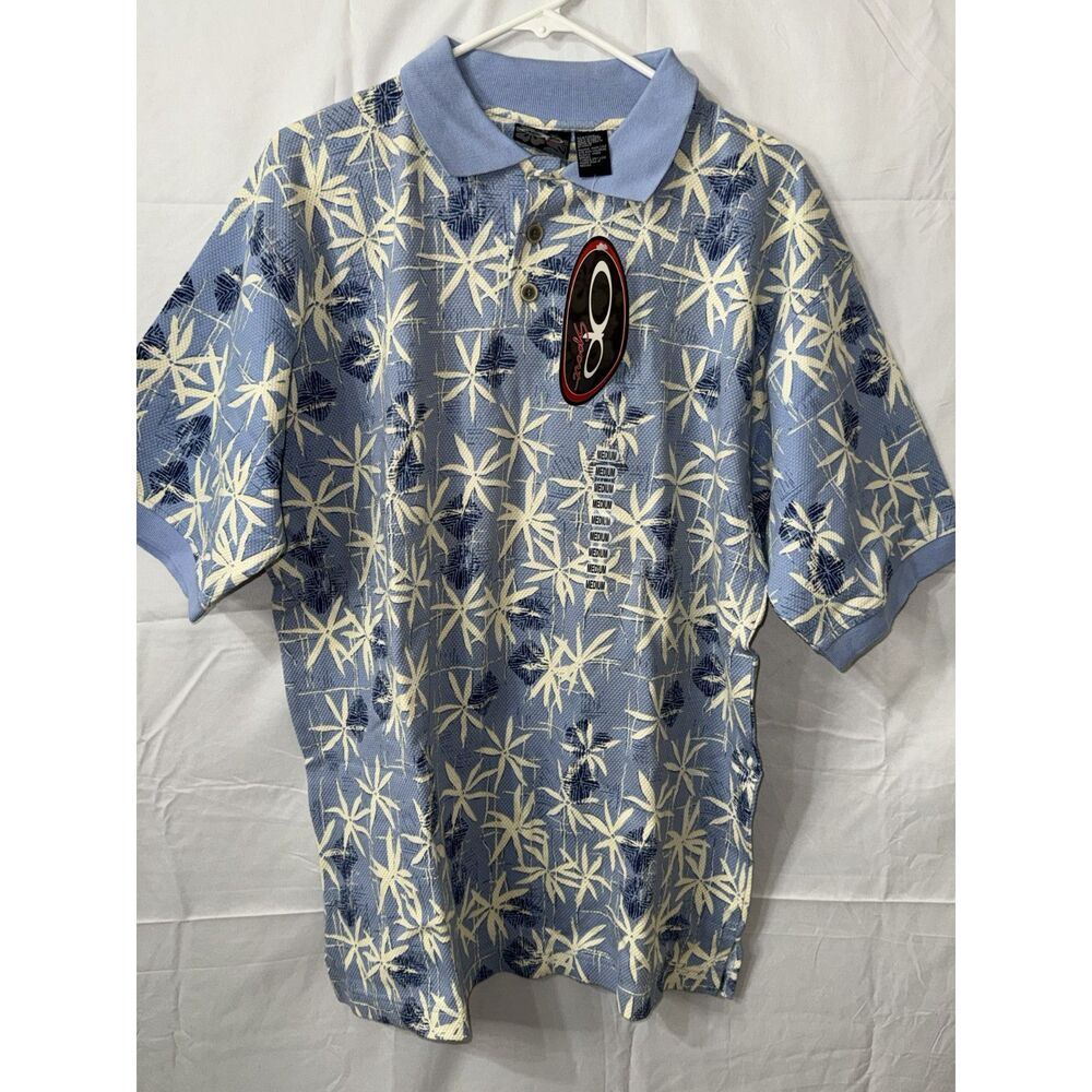 OP Sport Men's Medium Blue Tropical Print Polo Shirt NWT Short Sleeve